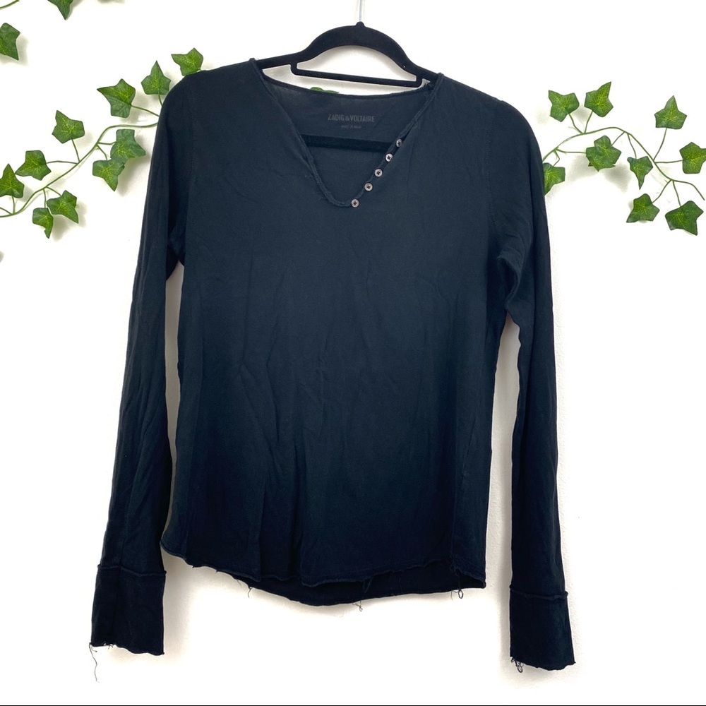 Zadig & Voltaire Tunisian Skull V Neck Sequin Long Sleeved Shirt Black SZ S